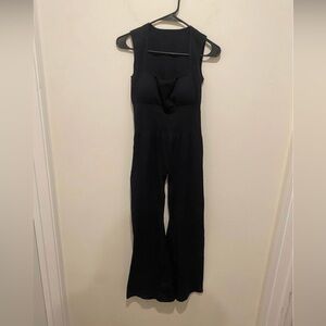 Ribbed flare athletic jumpsuit